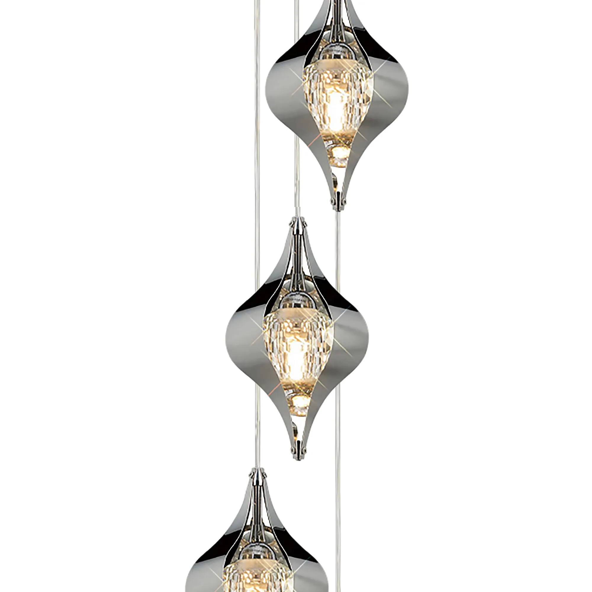 Amano 25cm Round Pendant, 5 Light Adjustable G9, Polished Chrome/Crystal IL31852CH  Diyas Amano